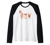 Carino San Valentino Maiali Amore Kawaii Maglia con Maniche Raglan