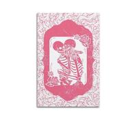 Carino scheletri rosa Poster Stampa San Valentino Wall Art Trendy Wall Art Love Poster Retro Decorazione da parete Estetica Rosa Decorazione della stanza Decorazione divertente Tela Wall Art per la