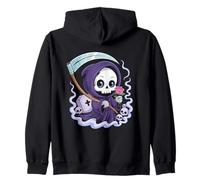 Carino scheletro mietitore, pastello gotico cartone animato Halloween Felpa con Cappuccio