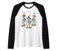 Carino Scheletro Skater Spooky Halloween Pattinaggio Maglia con Maniche Raglan
