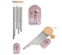 Carino scheletro stravagante che fa il segno della pace scacciapensieri commemorativo tono profondo scacciapensieri con 6 tubi di alluminio decorazione da giardino per esterni cortile