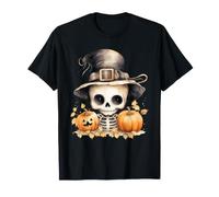 Carino Scheletro Strega Cappello Autunno zucche Maglietta