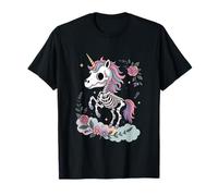 Carino Scheletro Unicorno Pastello Arcobaleno spettrale Halloween Maglietta