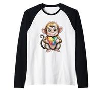 Carino Scimmia Autismo Consapevolezza Puzzle Cuore Sostenitore Maglia con Maniche Raglan