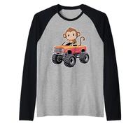 Carino Scimmia in Un Monster Truck Maglia con Maniche Raglan