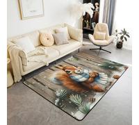 Carino scoiattolo area tappeto 150x200cm cartone animato animali selvatici giungla pino coni tappeto antiscivolo per bambini strisce di legno rustico stile fattoria non Shedding tappeto per letto