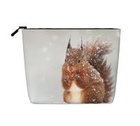 Carino scoiattolo stampato sulla neve, Borsa per cosmetici in lino sintetico Borsa per trucco Borsa da viaggio portatile