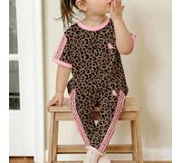 Carino Set di Moda Retrò Stampa Leopardata Marrone, T-Shirt a Maniche Corte Girocollo Casual e Comoda con Leggings per Bambina Adatto per Tutte le Stagioni 6-9M,9-12M,12-18M,18-24M,2-3Y,3-6Mstampa dap