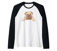 Carino Shar Pei Sbirciando Cucciolo Divertente Cinese Shar Pei Amante del Cane Maglia con Maniche Raglan