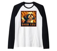 Carino Shih Tzu Cane Retro Ritratto Maglia con Maniche Raglan