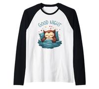 Carino Sleepy Owl Buona Notte Bedtime Illustrazione Maglia con Maniche Raglan