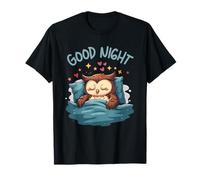 Carino Sleepy Owl Buona Notte Bedtime Illustrazione Maglietta