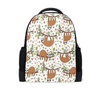 Carino Sloth On Tree, zaino da viaggio per computer portatile, scuola, libri, rosa, fiori, animali, casual, attività all’aperto, lavoro, escursionismo, campeggio, borsa a tracolla per studenti, donne e uomini