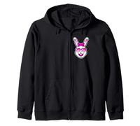 Carino Sorridente Coniglietto Felice Faccia con Occhiali da Sole Rosa e Un Fiocco Felpa con Cappuccio