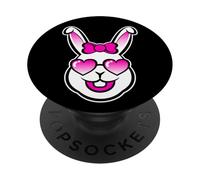 Carino sorridente coniglietto felice faccia con occhiali da sole rosa e un fiocco PopSockets PopGrip Adesivo
