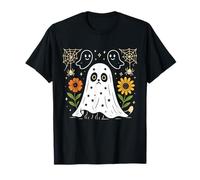 Carino Spooky Halloween Cat Ghost Costume Autunno Floreale Maglietta