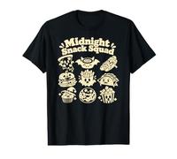 Carino Spooky Midnight Snack Squad Halloween Mostro Cibo Gioco di Parole Maglietta con Stampa Grafica Economica