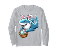 Carino squalo con cestino pasquale e orecchie da coniglietto Happy Easter Maglia a Manica