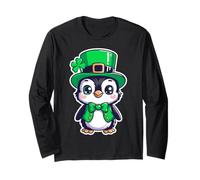 Carino St Patricks Day Penguin Leprechaun Verde Maglia a Manica