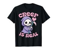 Carino stile cartone animato Tristo Mietitore, pastello Goth Halloween Design Maglietta