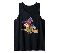 Carino Strega e Gatto su Scopa Canotta