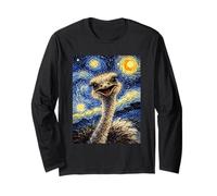 Carino Struzzo Sorridente Van Gogh Notte Stellata Ispirato Art Maglia a Manica