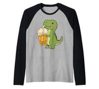 Carino T Rex Boba Cartoon Dinosaur Bubble Tea Snack Amante Maglia con Maniche Raglan