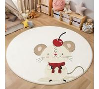 Carino Tappeto Rotondo Salotto, Lavabile Stampa Topo Ciliegia Tappeti Grande per Sala, Soggiorno, Non Pelucchi, Antimacchia, Facile da Pulire, Rosso Bianco, 80cm