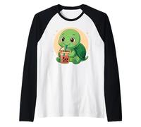 Carino Tartaruga Kawaii Anime Bere Bubble Tea Ragazza Bambini Maglia con Maniche Raglan