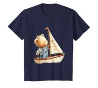 Carino Teddy Bear Boy in Barca Ocean Adventure Baby Room Maglietta