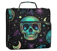 Carino Teschi e Luna Colore Fluorescente 1.5 Pollici 3 Anelli Cerniera Raccoglitore con Tracolla Multi-Tasca Portfolio Raccoglitore Adatto per Scuole Medie Organizador de la Carpeta