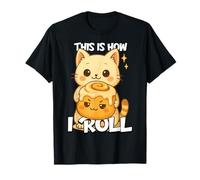 Carino This Is How I Roll Cat and Cinnamon Roll Pun Maglietta