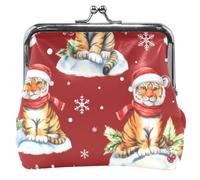 Carino Tiger Cubs Red Santa Xmas Leather Coin Pouch Women Girl Kiss Lock Buckle Card Change Purse per ragazze
