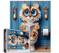 Carino tigre animale seduto sul water puzzle per adulti 1000 pezzi bagno grandi occhi animali lettura libro puzzle cervello sfida rilassamento intrattenimento attività viaggio giocattoli 40 x 70 cm