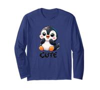 Carino Timido Cartoon Chibi Pinguino con Sorriso Maglia a Manica