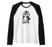 Carino Timido Cartoon Chibi Pinguino con Sorriso Maglia con Maniche Raglan