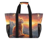 Carino Tramonto Gatto Spiaggia Lago Borse Donne Totes Carino Extra Large Riutilizzabili Drogheria Shopping Bags Picnic Totes Crociera Cartoon Barca Borsa Da Viaggio Tote