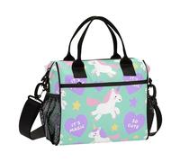 Carino Unicorni Rosa Verde Arcobaleno Cuore Grande Isolato Borsa Pranzo con Tracolla Regolabile Womens Lunchbox per Cucina bolsos de almuerzo para Mujeres