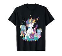 Carino unicorno arcobaleno rock star chitarra musica cantante bambini ragazza Maglietta