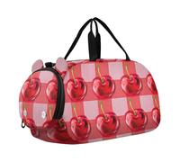 Carino Uova Fritte Volti Marrone Carry on Duffel per Ragazzi Borse Da Pernottamento Del Bambino Ragazze Tote Duffle Bags Viaggio Duffle Bag per Bambini, Scacchiera con ciliegie rosse, classico