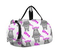 Carino Uova Fritte Volti Marrone Carry on Duffel per Ragazzi Borse Da Pernottamento Del Bambino Ragazze Tote Duffle Bags Viaggio Duffle Bag per Bambini, Simpatico ippopotamo dei cartoni, classico
