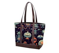 Carino Verde Alien-1 Tote Bags Durevole Pelle Canvas Borse e Borse per Le Donne Top Handle Satchel Hobo Bags, Multicolore 09, 33.8x12x31cm/13.3x4.7x12.2 in