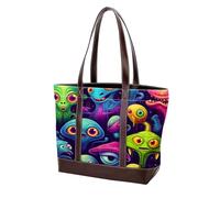 Carino Verde Alien-1 Tote Bags Durevole Pelle Canvas Borse e Borse per Le Donne Top Handle Satchel Hobo Bags, Multicolore 06, 33.8x12x31cm/13.3x4.7x12.2 in