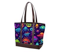 Carino Verde Alien-1 Tote Bags Durevole Pelle Canvas Borse e Borse per Le Donne Top Handle Satchel Hobo Bags, Multicolore 02, 33.8x12x31cm/13.3x4.7x12.2 in