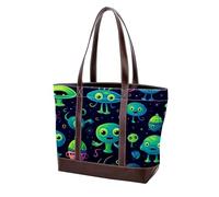 Carino Verde Alien-1 Tote Bags Durevole Pelle Canvas Borse e Borse per Le Donne Top Handle Satchel Hobo Bags, Multicolore 08, 33.8x12x31cm/13.3x4.7x12.2 in