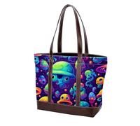 Carino Verde Alien-1 Tote Bags Durevole Pelle Canvas Borse e Borse per Le Donne Top Handle Satchel Hobo Bags, Multicolore 01, 33.8x12x31cm/13.3x4.7x12.2 in