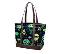 Carino Verde Alien-1 Tote Bags Durevole Pelle Canvas Borse e Borse per Le Donne Top Handle Satchel Hobo Bags, Multicolore 05, 33.8x12x31cm/13.3x4.7x12.2 in