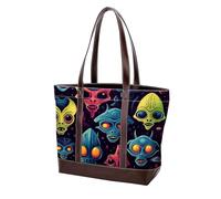 Carino verde Alien-23 moda lavato durevole borsa in pelle per le donne borsa a tracolla con manico superiore borse a tracolla con tasche cerniera, Multicolore 01, 33.8x12x31cm/13.3x4.7x12.2 in
