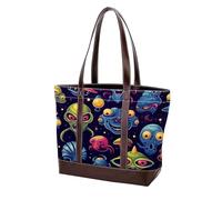 Carino verde Alien-23 moda lavato durevole borsa in pelle per le donne borsa a tracolla con manico superiore borse a tracolla con tasche cerniera, Multicolore 06, 33.8x12x31cm/13.3x4.7x12.2 in