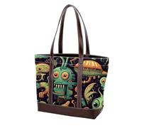 Carino Verde Alien-34 Tote Bags Durevole Pelle Canvas Borse e Borse per Le Donne Top Handle Satchel Hobo Bags, Multicolore 08, 33.8x12x31cm/13.3x4.7x12.2 in